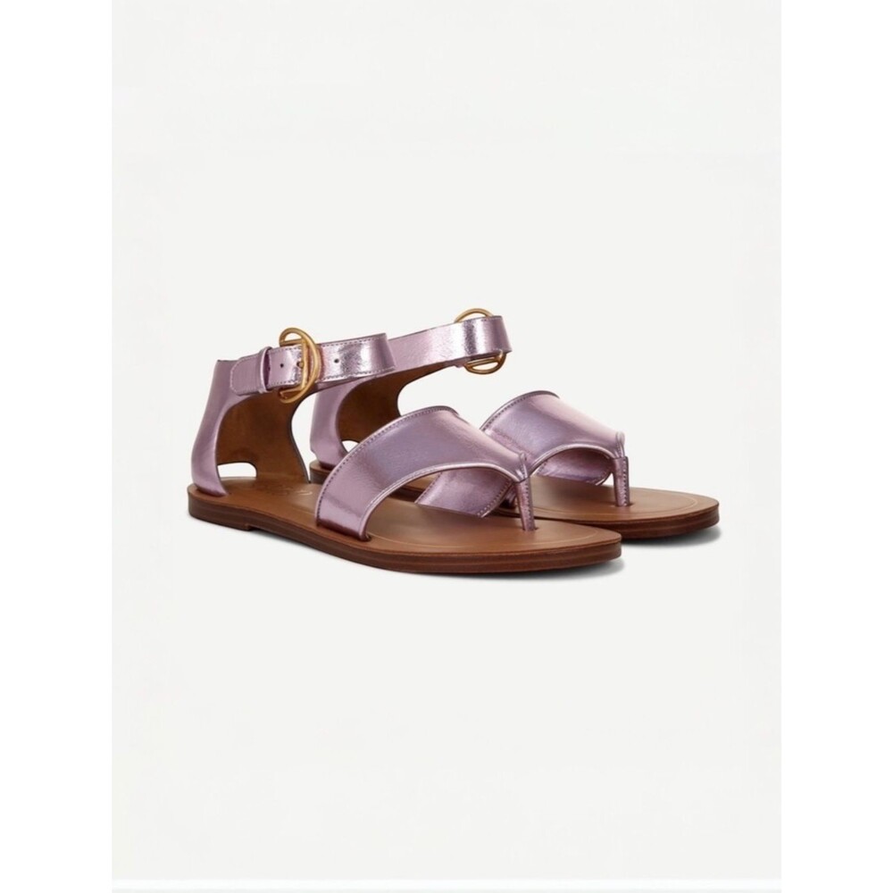 Franco Sarto Ruth Flat Sandals Ankle Strap Vegan Leather Metallic Pink 9 NEW